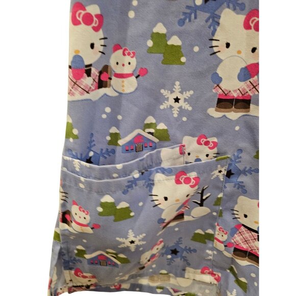 Sanrio Hello Kitty Scrubs Top Nurse Snowman Snowflake Winter Blue SEE DESCRIPT - Picture 9 of 10